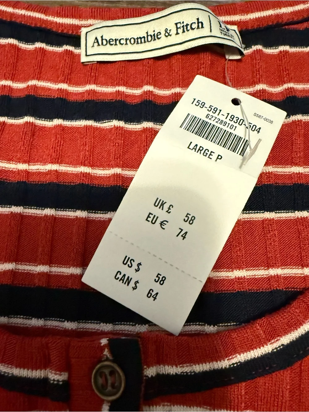 Abercrombie & Fitch Red Striped Ribbed Maxi Dress NWT Size LP